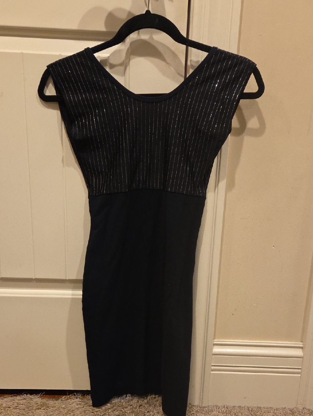 American Apparel Black Midi Dress with Silver Pinstripes